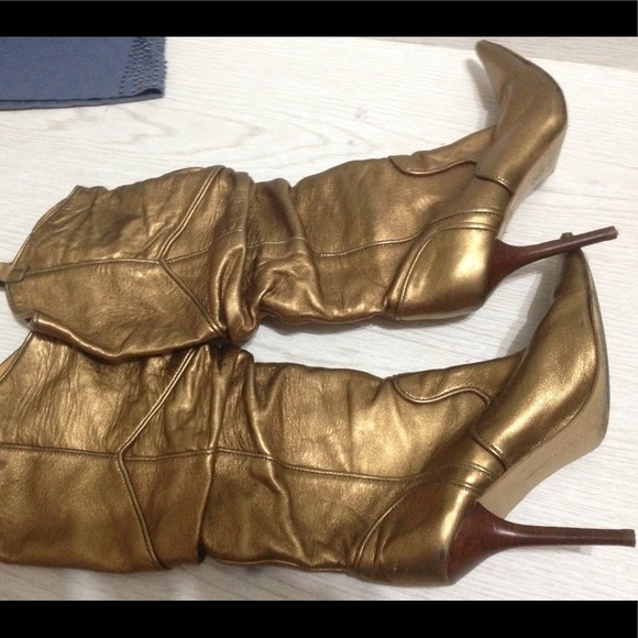 -ALDO leather metallic bronze cowboy boots - Picture 2 of 5